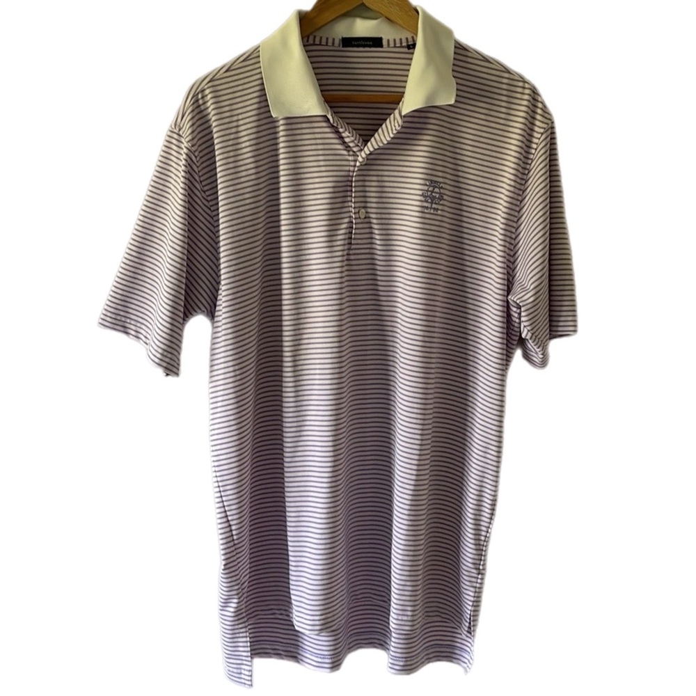 Turtleson Purple and White Striped Golf Polo Shirt